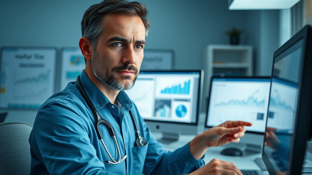 cosmetic surgeon analysing digital marketing stats for clinic growth