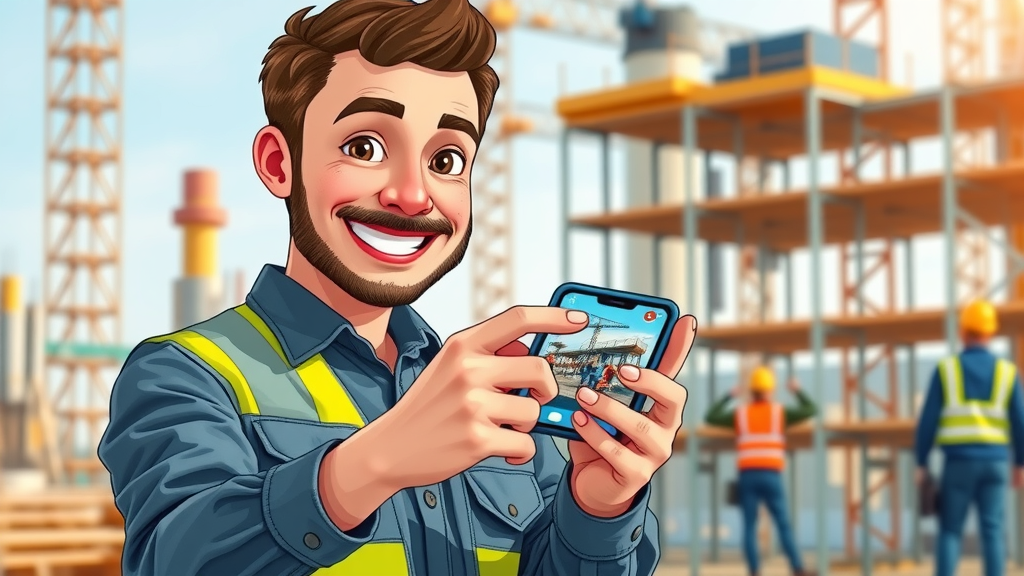 social media marketing for construction companies, marketer posting on smartphone with London construction site background