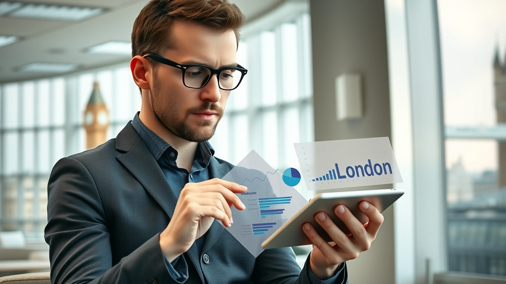 Marketing strategy for small business in London: Manager analysing local competitor data