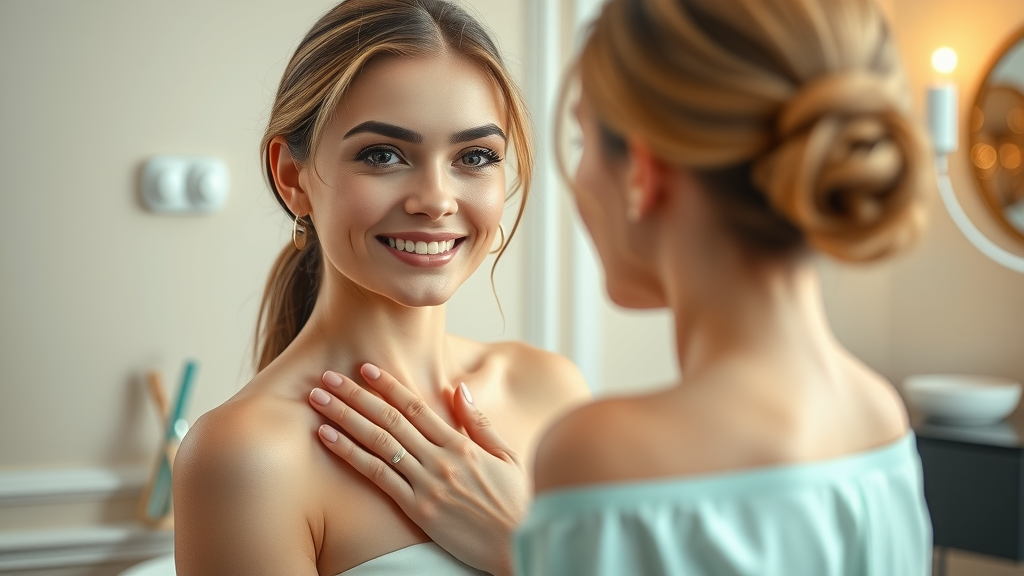 confident woman post-surgery cosmetic clinic breast augmentation face lift