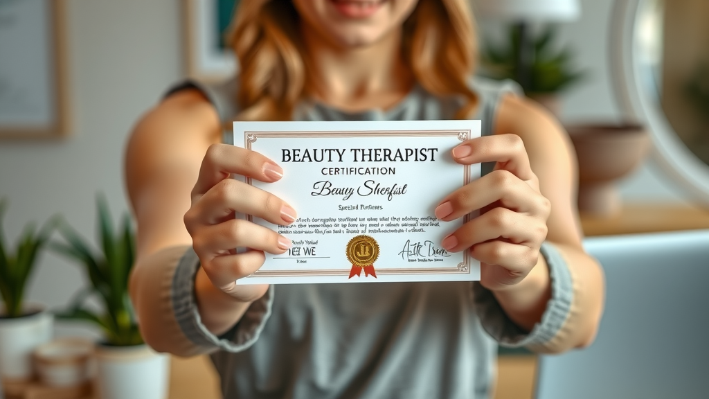 close-up beauty therapist certification hands badge london salon reception