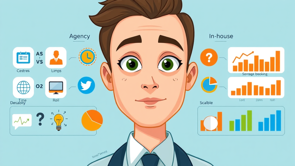 Infographic comparing agency and in-house social media marketing agency services performance and costs