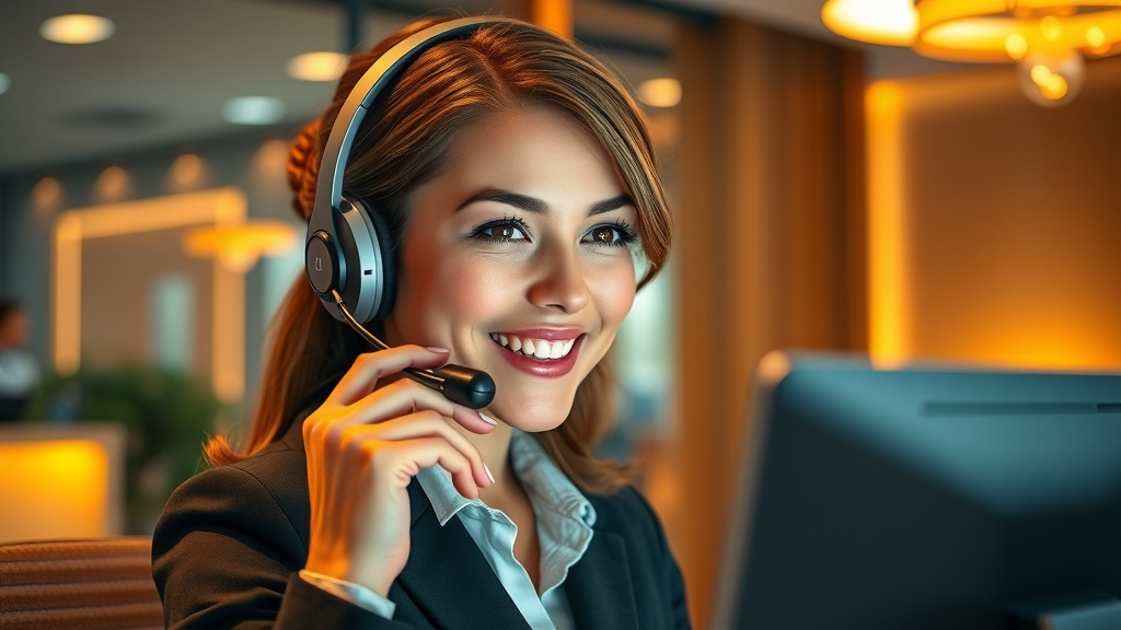 Welcoming virtual receptionist providing attentive call answering—personal touch for customer experience in UK business.