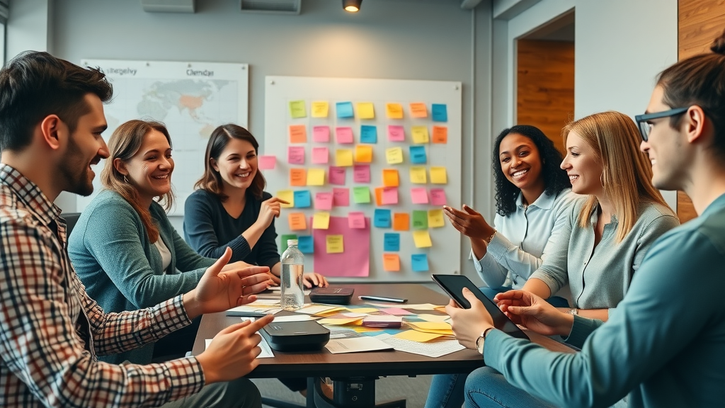 Creative team in a UK social media agency brainstorming social media strategy and campaign management