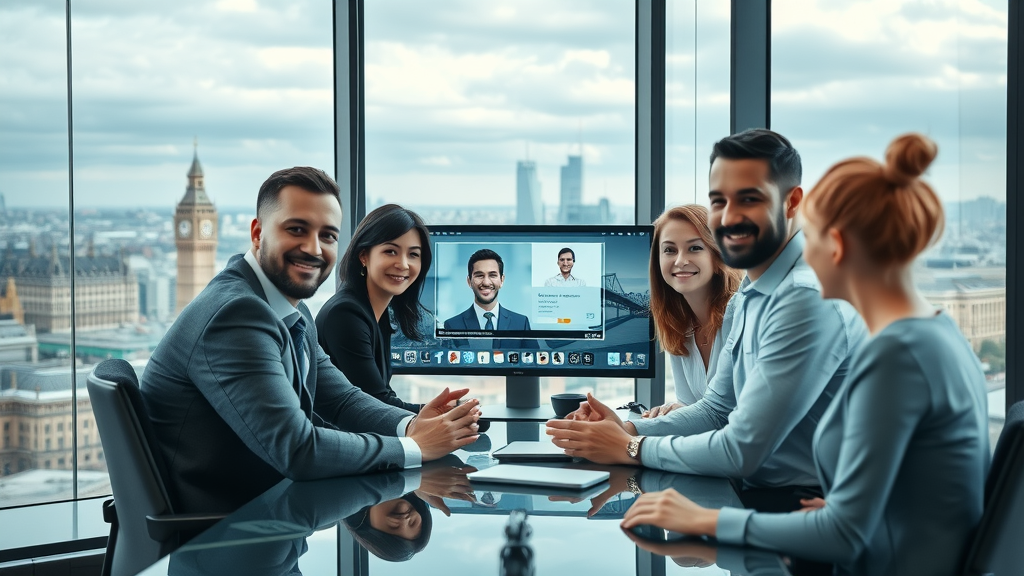 London tech company team interacting with UK-based virtual receptionist for outsource receptionist call answering success.