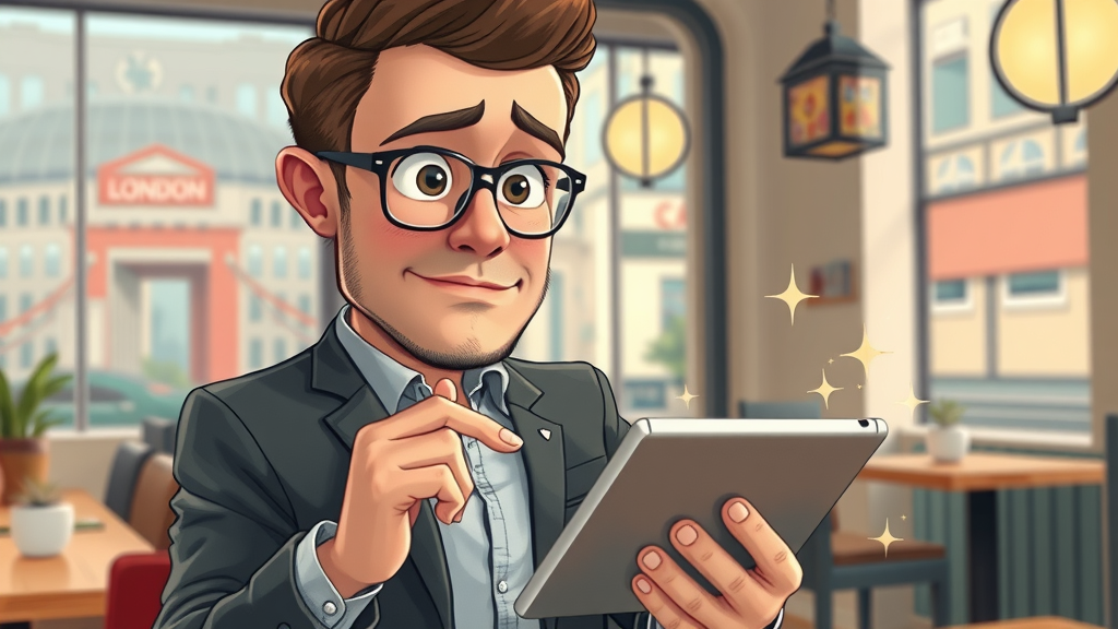 Curious business owner reviewing FAQs about London business listing directories in a London café