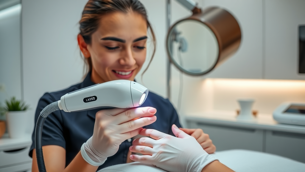Modern laser hair removal procedure at a London clinic, highlighting advanced laser hair technology and professional technician-client care