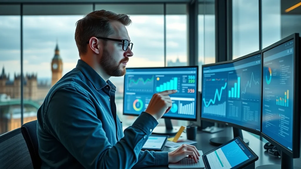 London marketer analysing social media dashboards for campaign management