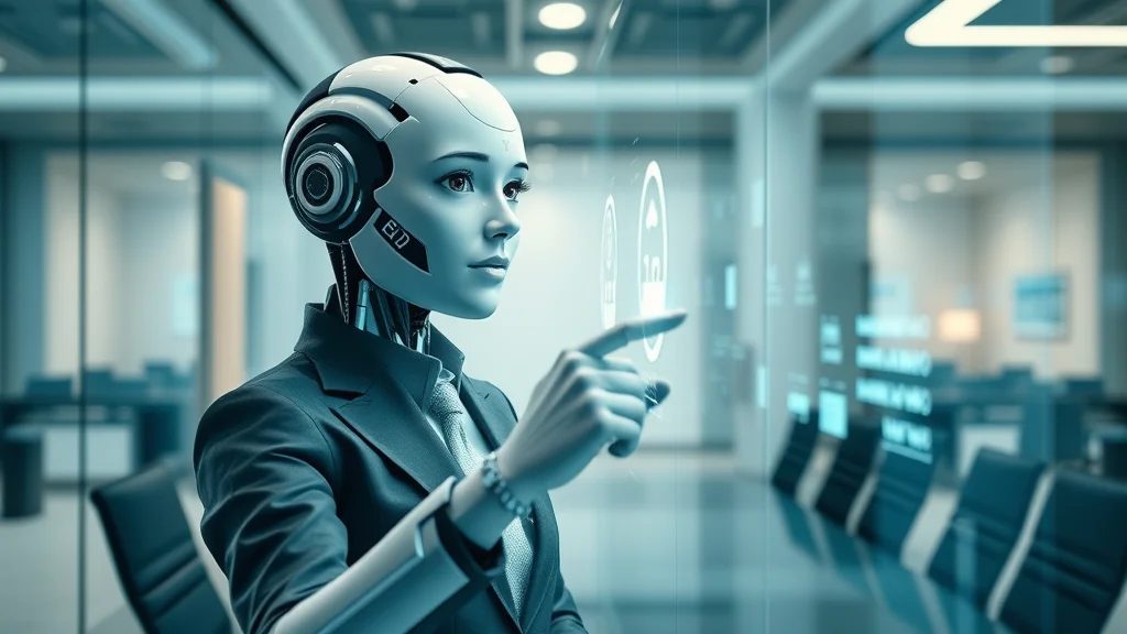 Sleek AI interface — neutral anticipation, an AI receptionist avatar engaging on a transparent screen, styled as photorealistic set in a stylish glass-walled boardroom, featuring digital overlays and glowing interface elements, rendered with ultra-realistic depth of field, glossy textures, high realism, emphasized with a cool teal and white palette, under high-tech ambient lighting, captured as if shot with an 85mm lens.