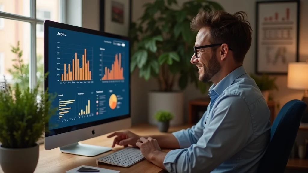Small business owner reviewing analytics on paid website traffic and conversion stats