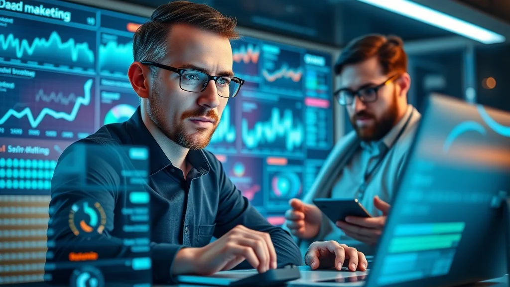 Dynamic programmatic marketing campaign visualization with digital marketing agency professionals, data dashboards, and automation software
