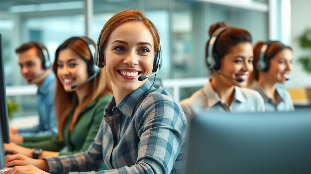 Professional outsourced call answering team for marketing agency, customer service reps in modern contact center
