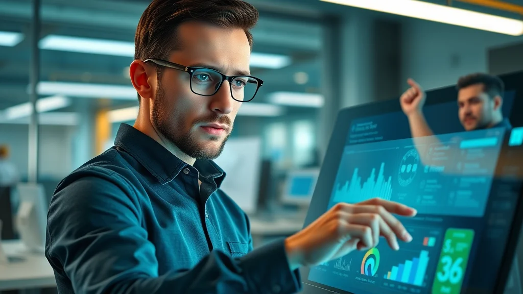 User experience designer customizing AI chatbot dashboard for customer feedback — adjusting conversational surveys and data logic in a modern tech office environment.