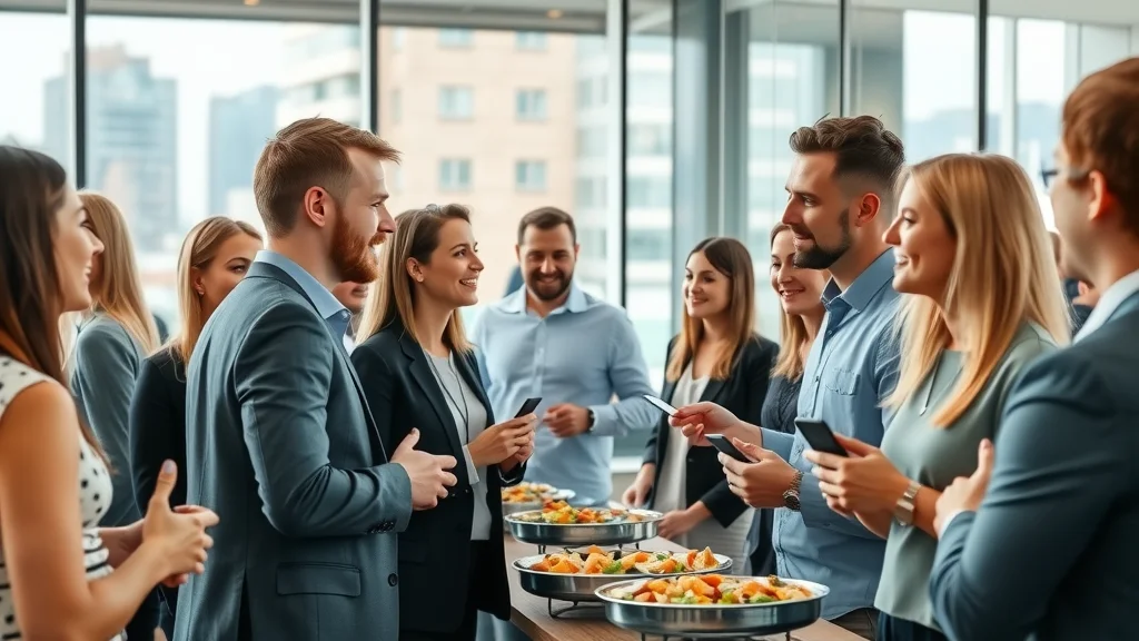 Vibrant local business networking event for london boroughs chambers of commerce - Modern London co-working space, business professionals networking, glass-walled event room, London cityscape visible, bright daylight