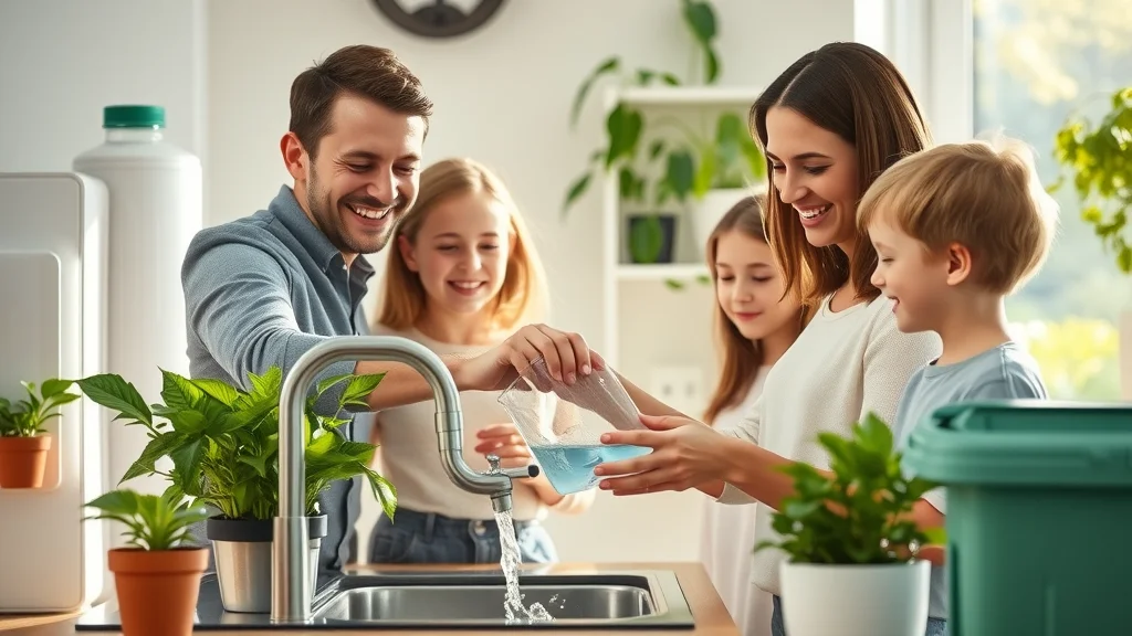 Happy London family filling a jug and watering plants at home—demonstrating household water-saving best practices as promoted by London water companies and suppliers