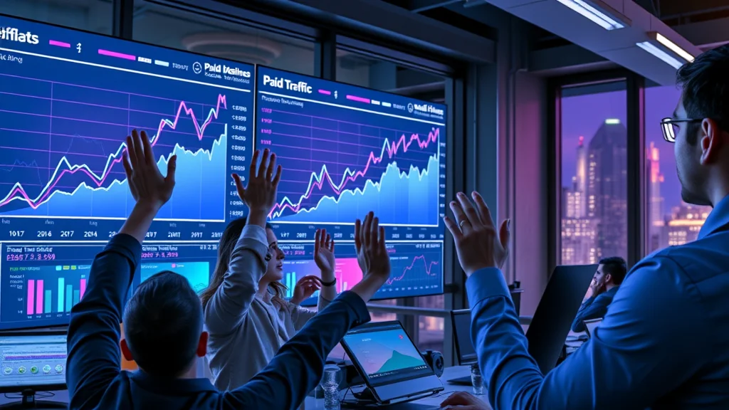 Innovative technology startup monitoring paid traffic dashboards for website visitors and customer acquisitions