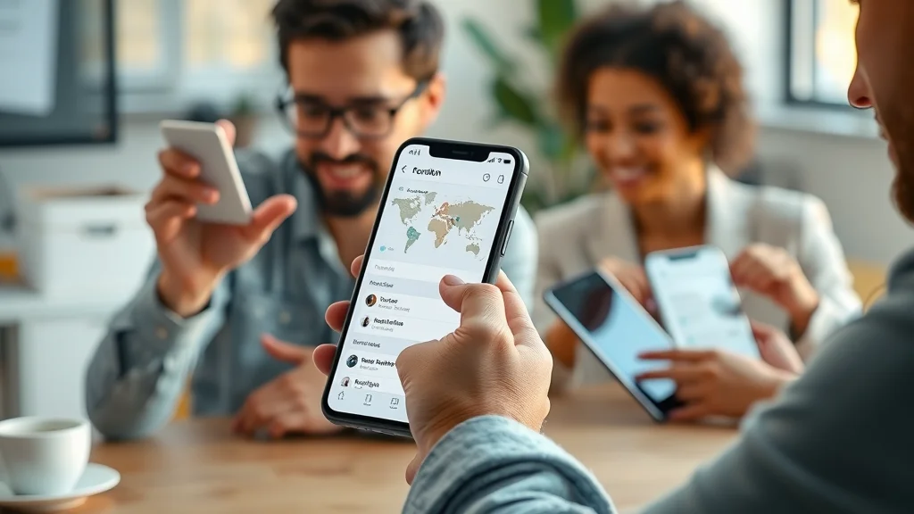 Recruitment apps and solutions on mobile devices: professionals using recruiting software on smartphones and tablets in a minimalist workspace