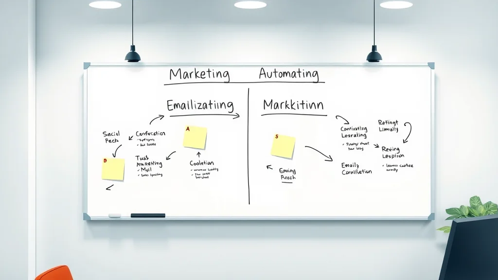 Comparison flowchart between marketing automation and email marketing for small businesses in a modern workspace
