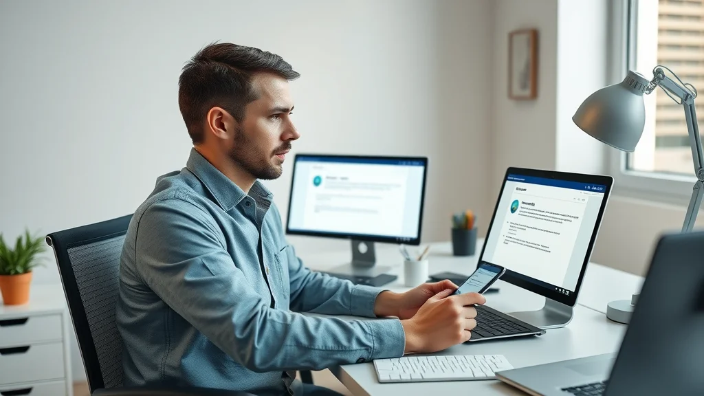 Entrepreneur using multiple document management and electronic signature solutions at a modern desk
