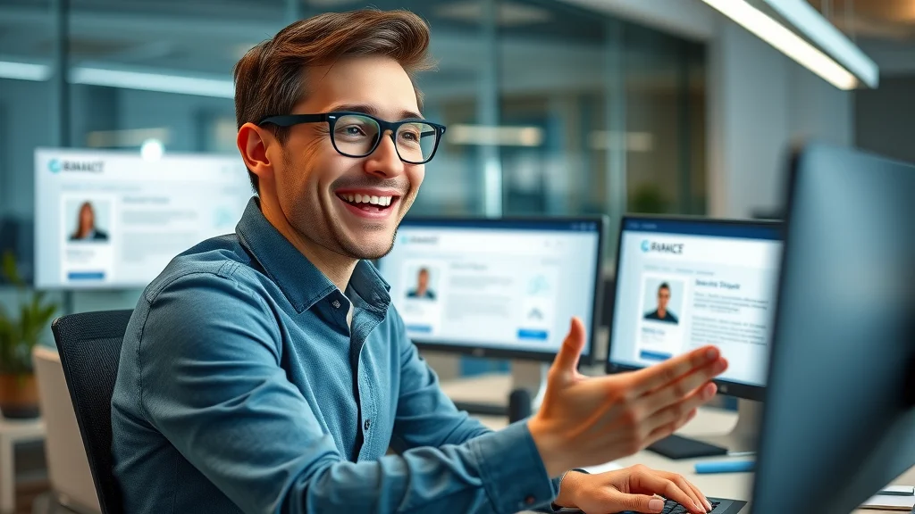 Recruiter reviewing automated outreach emails on desktop in a modern recruitment office