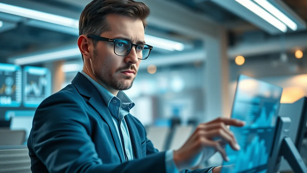 Futuristic digital marketing workspace with answer engine optimisation analytics on digital display, photorealistic style, modern office environment